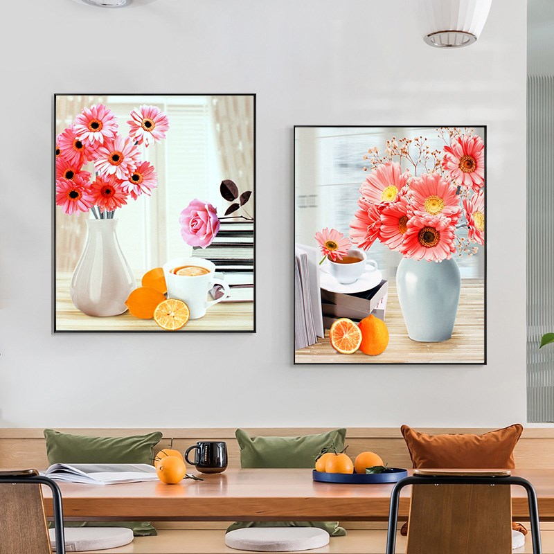 轻奢二联画餐厅十字绣2024x新款线绣客厅手工刺绣简约现代清新淡