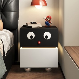 儿童床头柜迷你彩色多巴胺创意带灯超窄30厘米柜实木可爱收纳柜