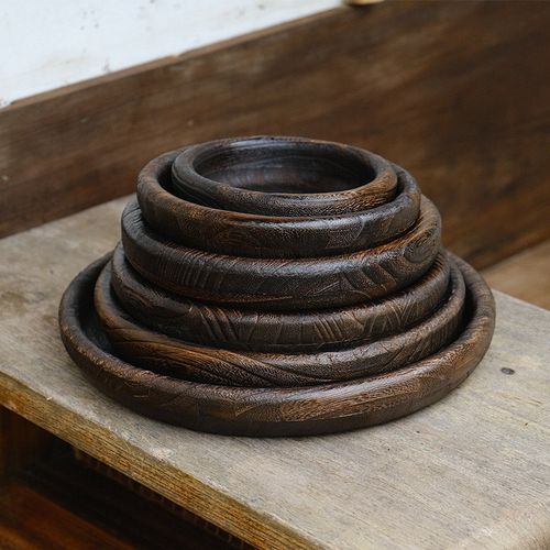 诧寂风碳化木家用茶盘果盘点心盘零食盘复古实木托盘可叠放设计盘