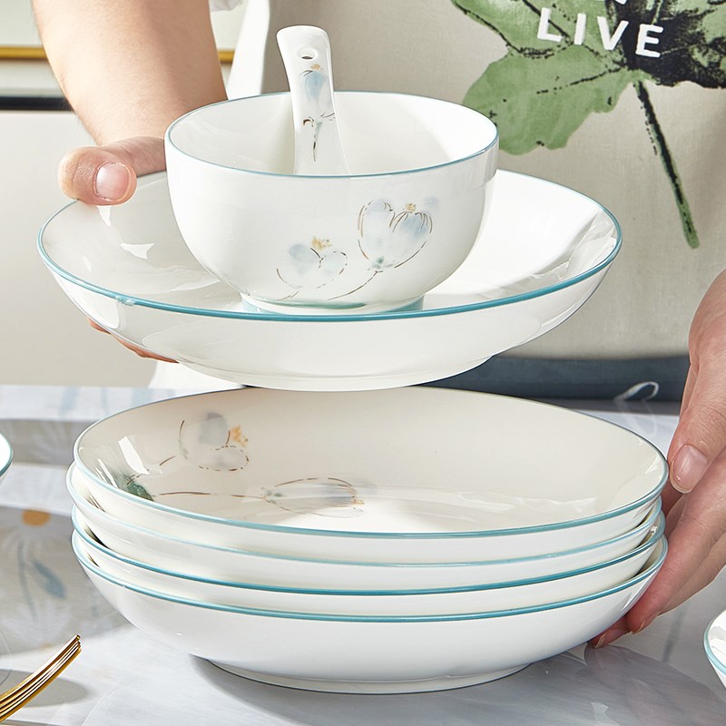 陶瓷碗家用米饭碗盘套装2024新款加厚简约N餐具微波炉专用碗碟套