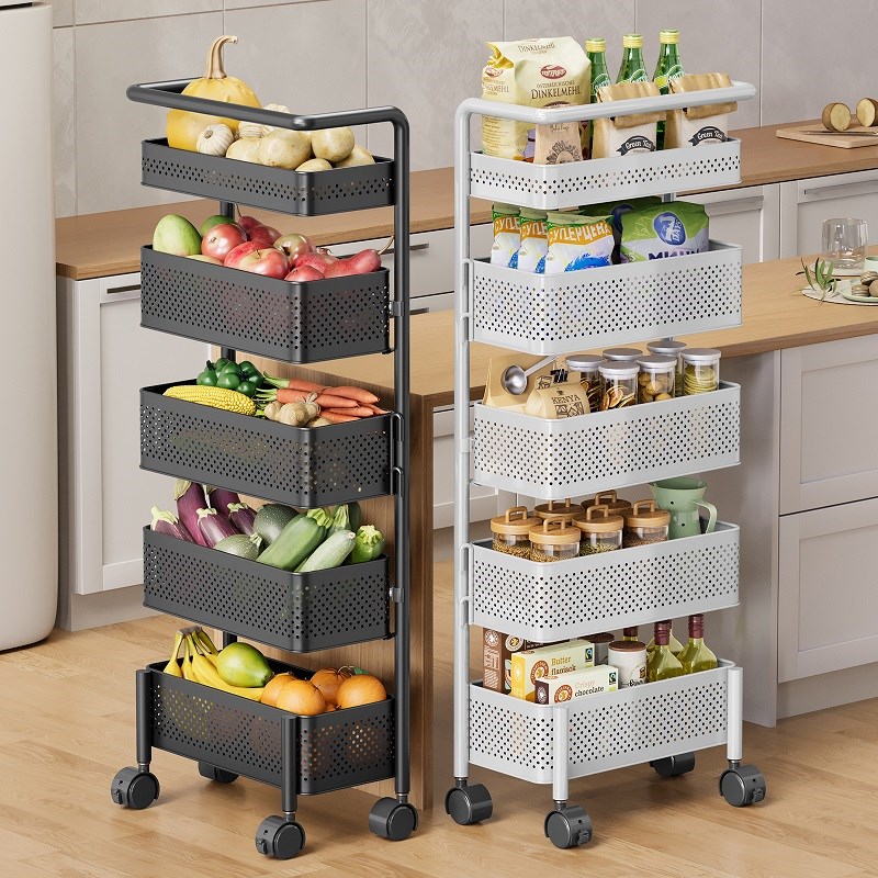 厨房蔬菜置物架夹缝旋转免安装落B地多层极窄收纳架果蔬零食小推