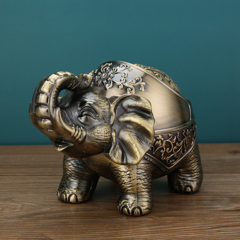 大象烟缸欧式烟灰缸家用客厅创意个性潮流防飞灰轻奢办公室带盖大