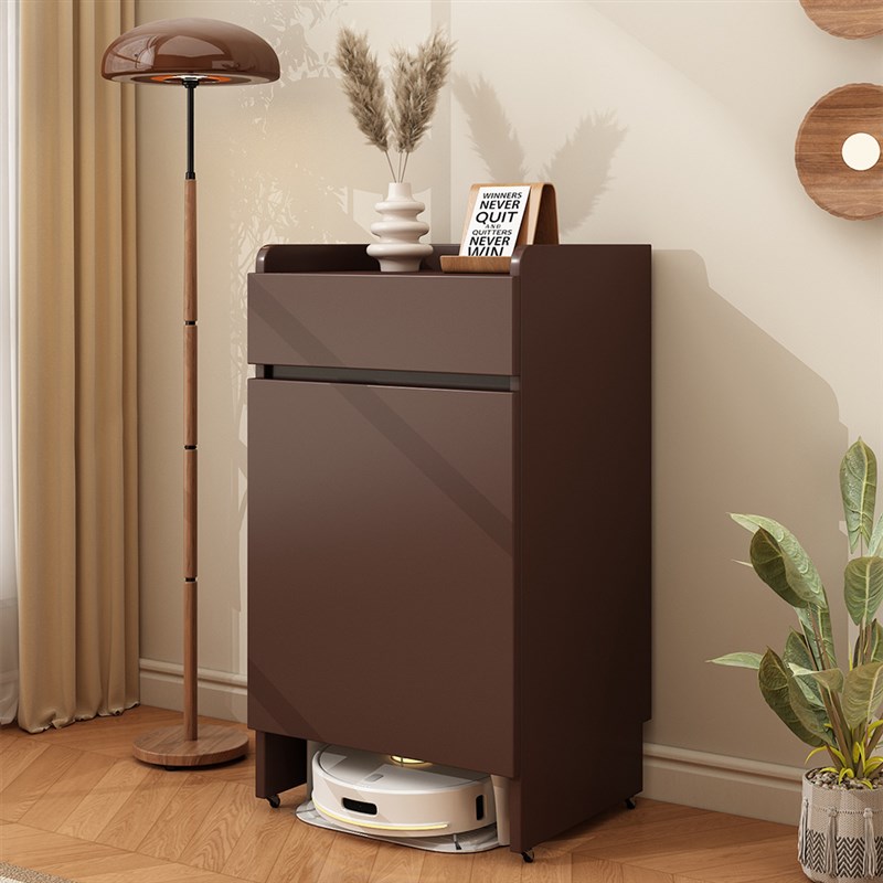 实木扫地机器人收纳柜高柜可移动B轻奢风家政储物柜可定制沙发边