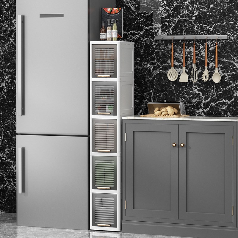 透明夹缝收纳柜翻盖式多层卫生y间落地超窄边架厨房缝隙收纳置物