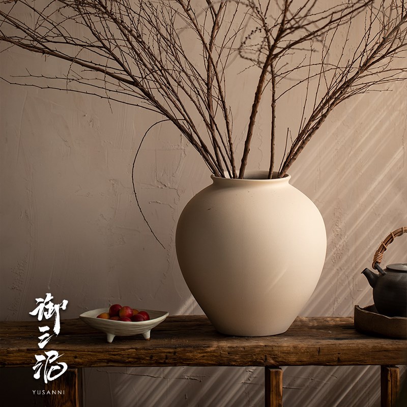 御三泥现代简约白色陶罐陶瓷花瓶侘寂ins风简约插U花瓶干花瓶客厅