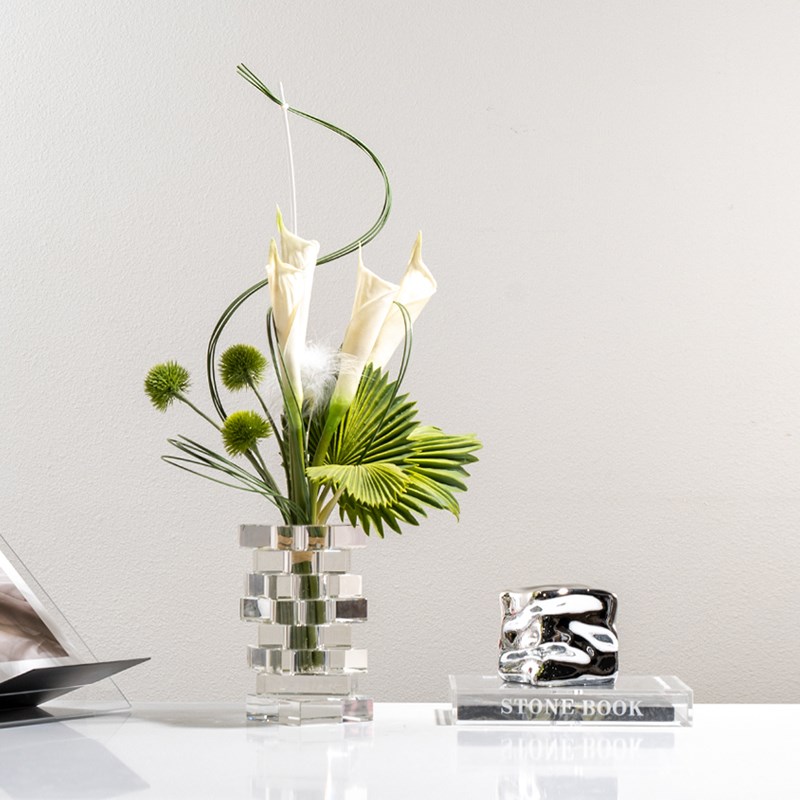 Rzone 现代轻奢n仿真花水晶玻璃花瓶酒店软装样板房间客厅花艺摆