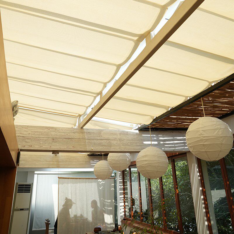 贵品天棚帘定制阳光房遮阳顶帘手动电动隔热遮光阳台天窗玻璃房