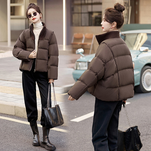 韩版短款大码宽松咖色羽绒服女冬2023新款小个子加厚美拉德外套