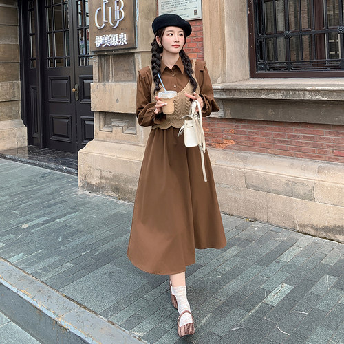 现货：春秋新款显瘦气质针织马甲两件套连衣裙2C135-2372P125K188