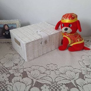 藤编收纳筐收纳箱脏衣篮整理桌面收纳筐带盖储物家用塑仿三件套