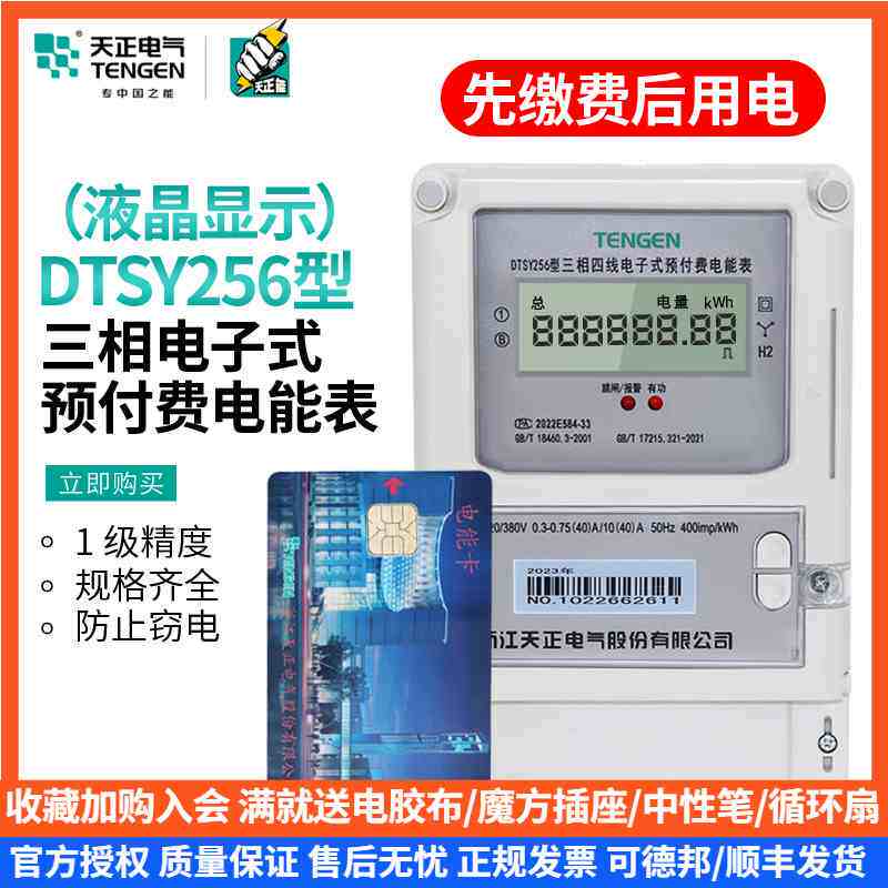 TENGEN天正电气 DTSY256插卡电表三相四线电子式预付费电能表380V