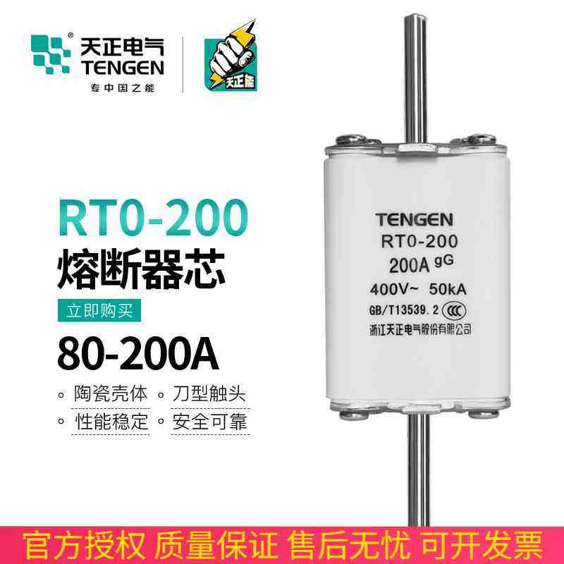 TENGEN天正RTO-200体熔断器熔芯RT0-200A 160A陶瓷方管保险丝三相