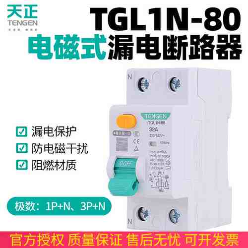 天正TGL1N-80电磁式小型漏电保护断路器隔离开关2P单相4P三相63A