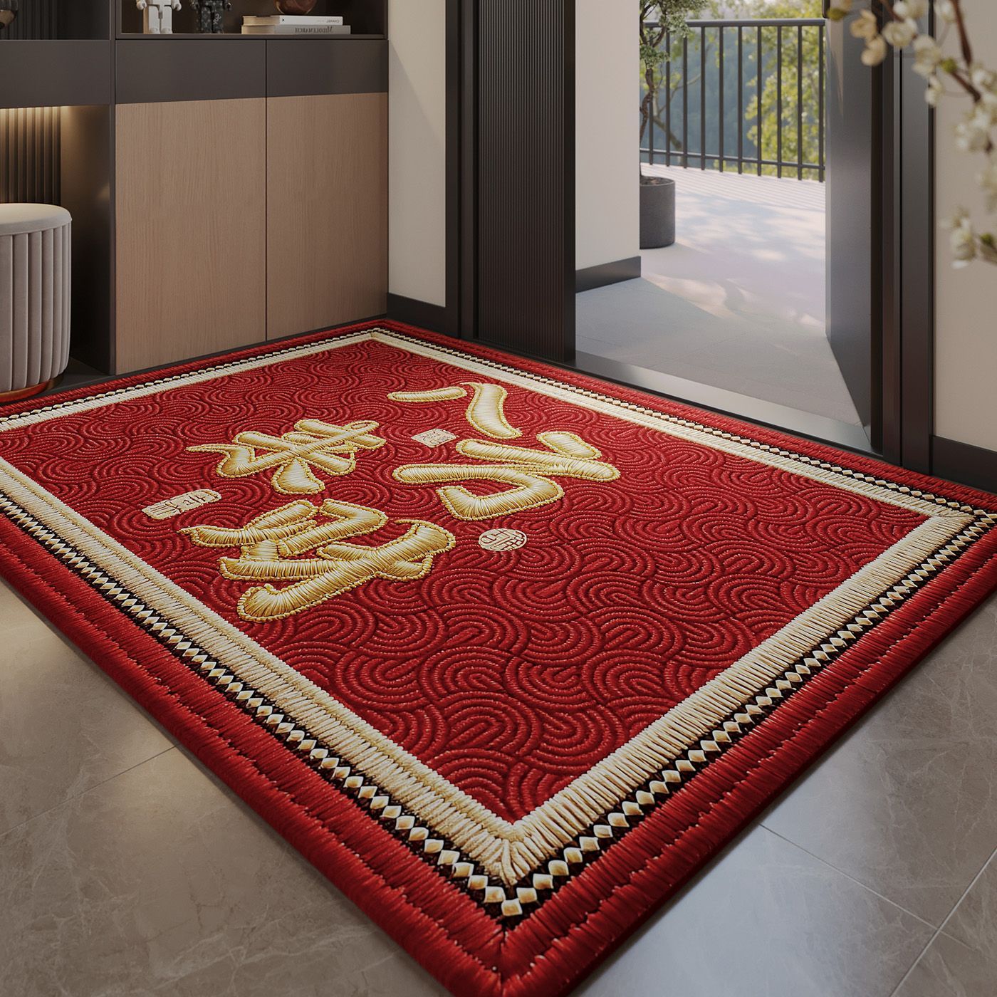 红色喜庆入户门地垫进门门口脚垫