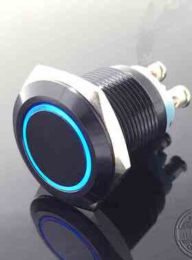 19MM带环形灯黑色金属按钮自复位启动开关12v24v220v6v螺丝脚接线