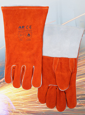 友盟 AP-0328 锈橙色直指烧焊手套 耐磨损隔热