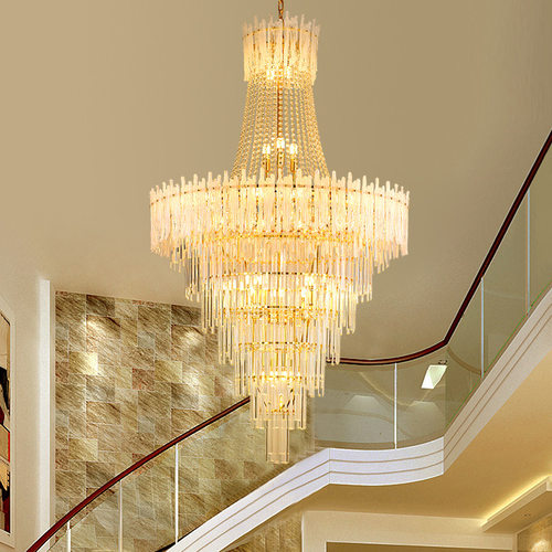 复式楼客厅水晶大吊灯创意个性餐厅灯别墅楼梯长吊灯轻奢卧室灯具