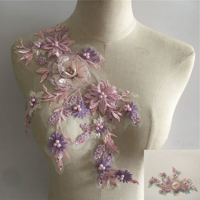 服装辅料立体花朵仿珍珠亮片花边蕾丝衣领刺绣衣服装饰DIY配件