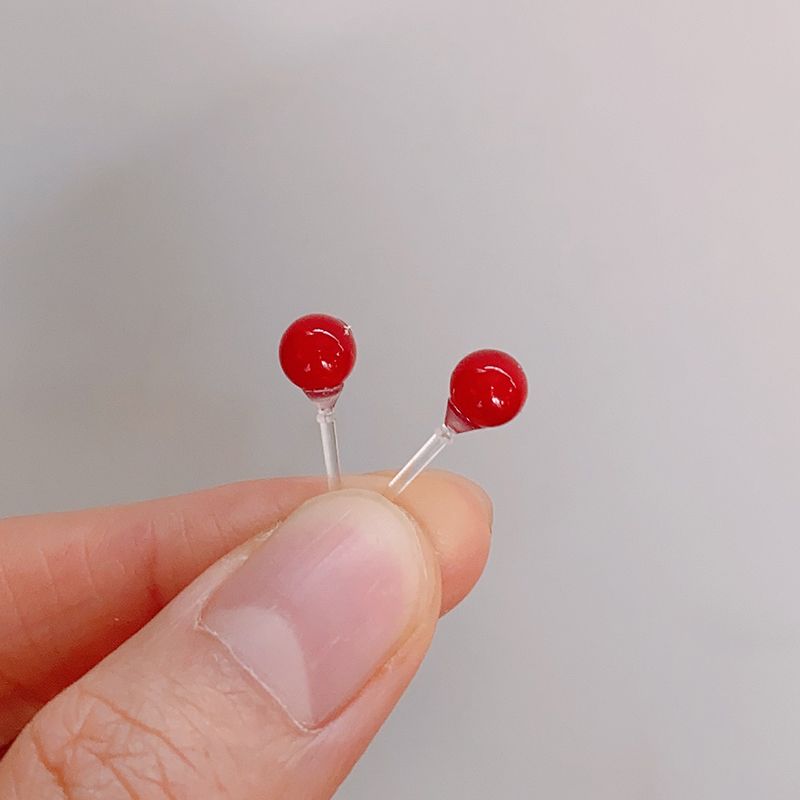 36对塑料针仿珍珠胶小耳钉圆球盒装桃心胶棒耳环树脂针棒红黑白珠