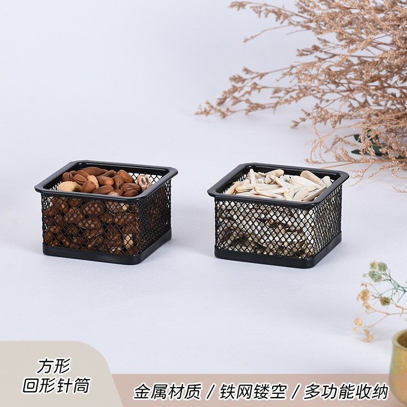铁网方形简约ins回形针筒桌面收纳盒零食盒学习工具用具整理箱