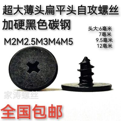 CA镀黑色扁平头自攻螺丝超大平薄头十字尖尾自攻螺钉M2.5M3 M4 M