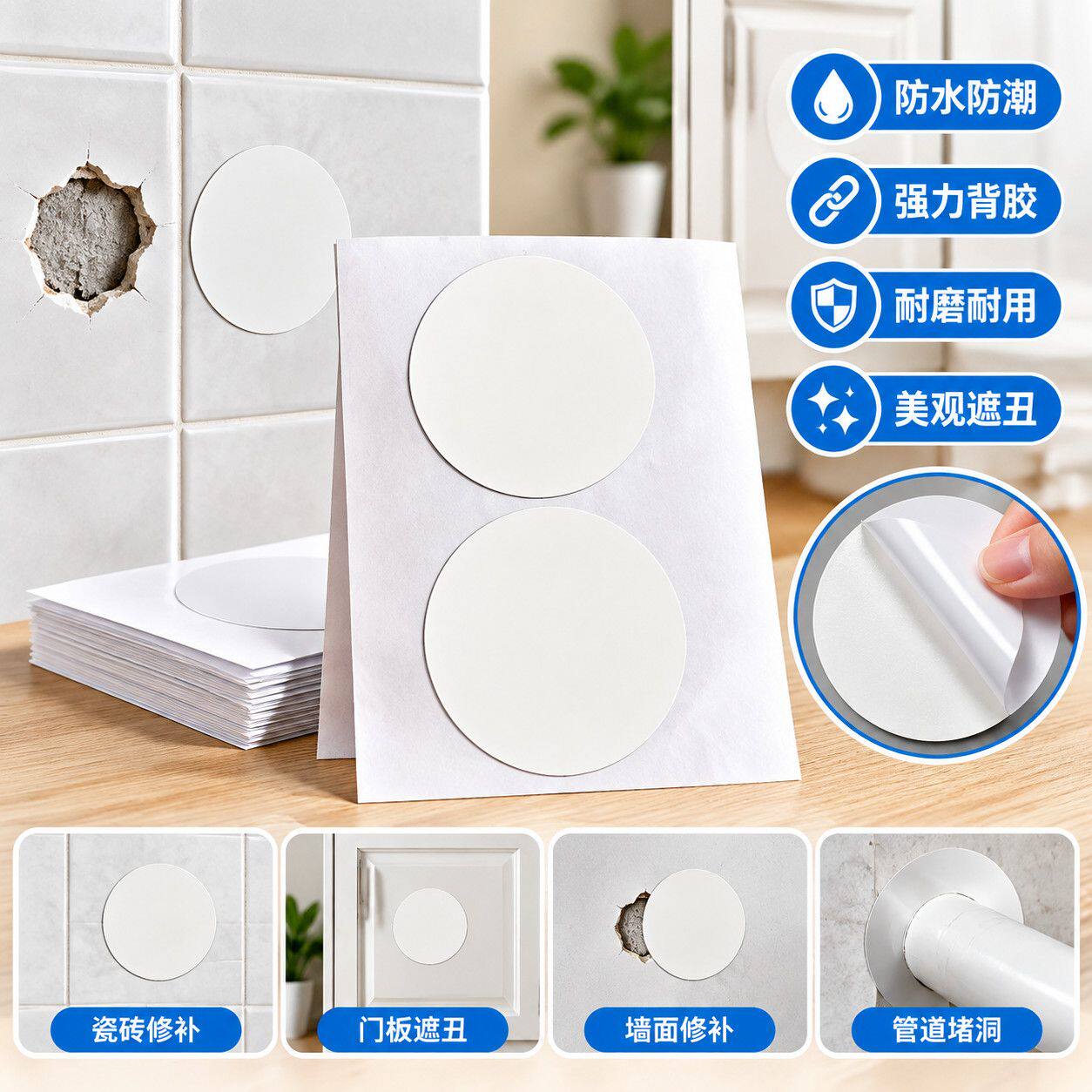 万能墙上遮洞贴PVC白色圆形装饰贴纸墙面堵洞堵漏防水自贴耐磨贴