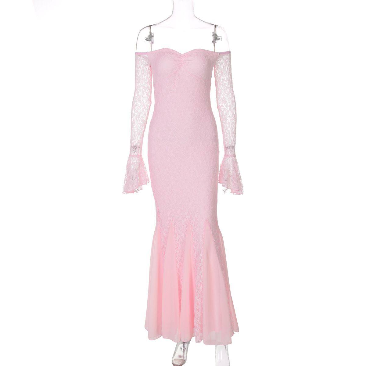 欧美跨境新款连衣裙性感裹胸拼接蕾丝连袖修身长款时尚鱼尾晚礼服,女装/女士精品,礼服/晚装,淘宝优惠券,粉丝福利购,淘宝优惠卷