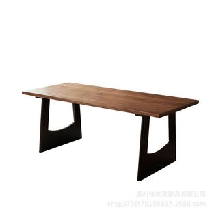 北欧黑胡桃木复古实木餐桌家用客厅别墅吃饭桌子高档西餐厅接待桌