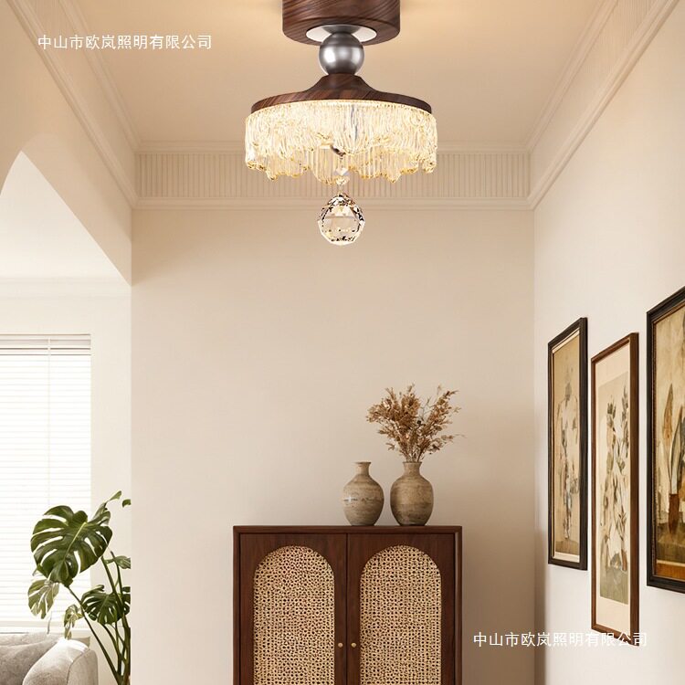 新款中古风胡桃木纹水滴入户玄关灯过道走廊灯法式复古风吸顶灯具