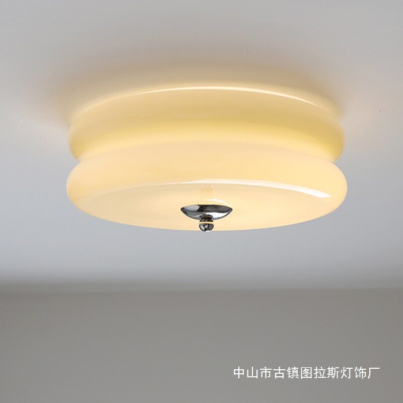 中古法式奶油风现代简约白玉玻璃卧室吸顶灯美式阳台走廊氛围灯具