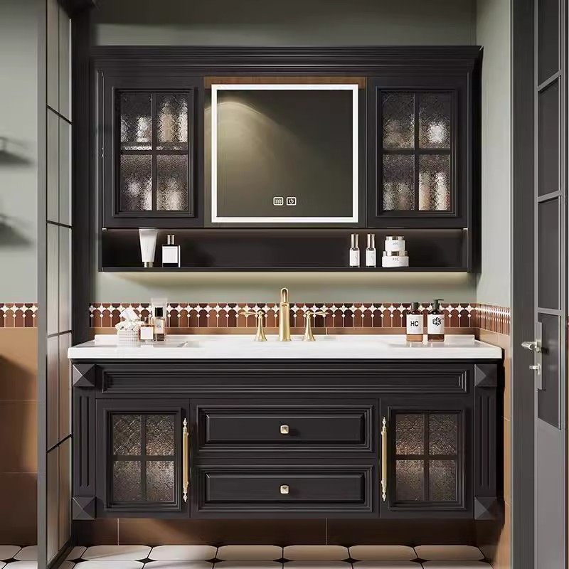 美式橡木浴室柜组合法式复古卫生间陶瓷一体盆洗漱台洗手脸盆吊柜