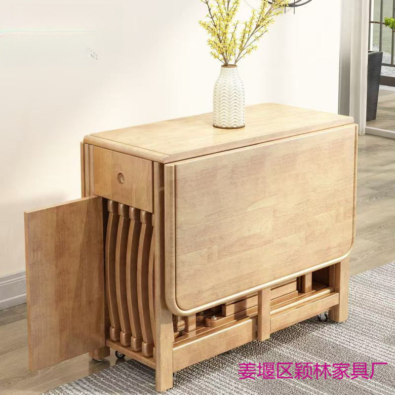 餐桌小户型实木折叠桌椅组合家用现代简约长方形可伸缩可移动饭桌