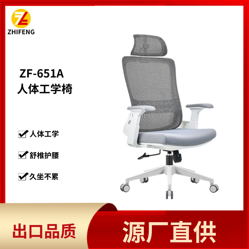 安装简单人体工学椅可调节腰靠头枕网面透气久坐不累办公电脑椅