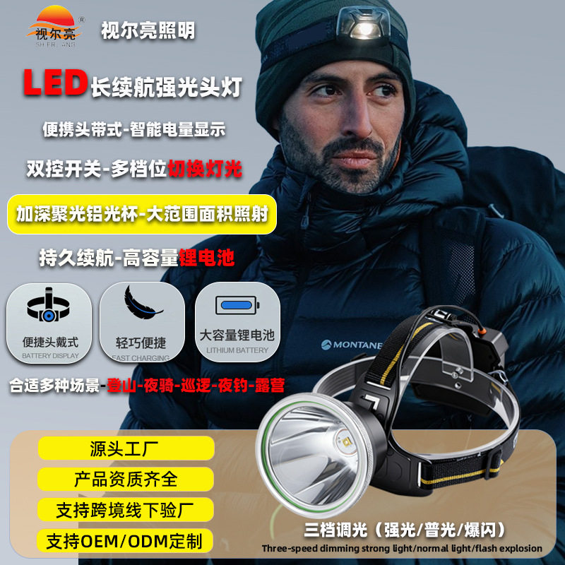 跨境新款强光感应头灯家用户外头灯变焦远射充电长续航夜骑探险灯