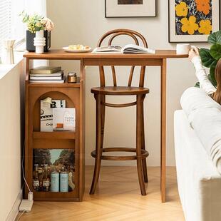 中古风复古实木吧台客厅厨房隔断吧台桌法式储物柜酒柜小吧台岛台