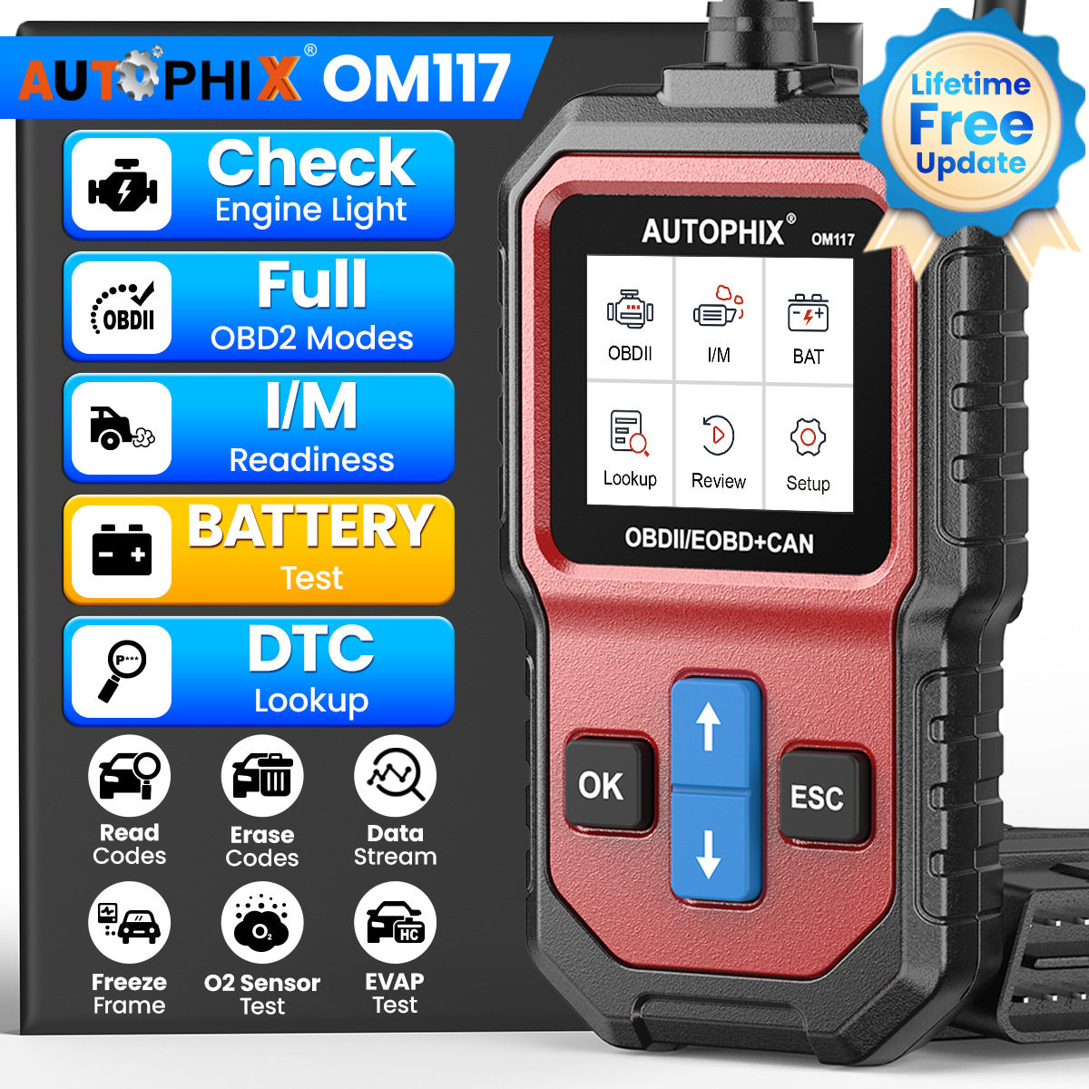 AUTOPHIXOM117汽车OBDII检测仪汽车启动电池分析工具