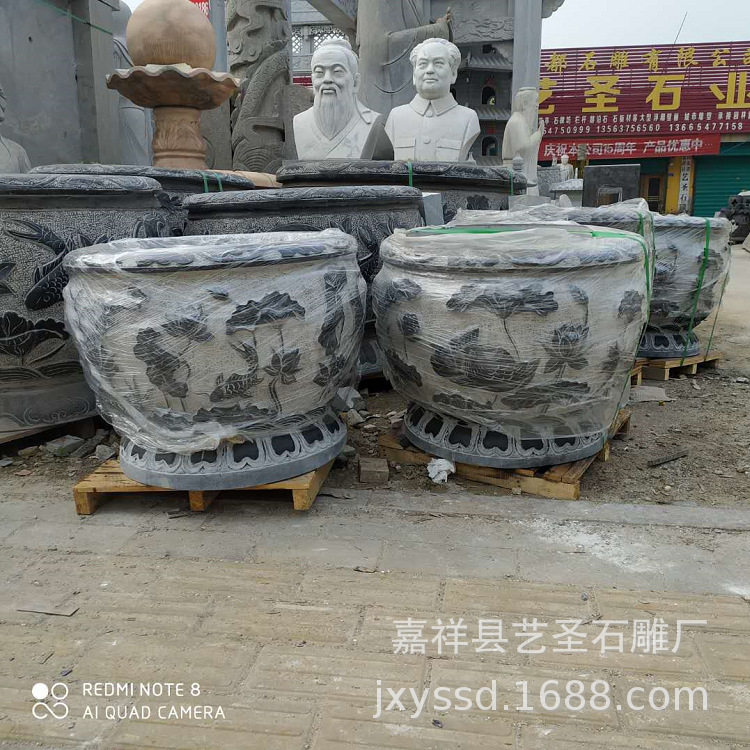 公园景区大理石花盆石缸现货别墅庭院青石做旧鱼缸直销零售