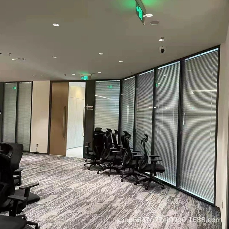 广东双玻内置百叶隔断玻璃墙写字楼工作室隔断噪音隔间加厚玻璃