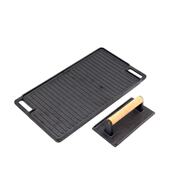 远方精铸 预调味野营炊具铸铁双面方角烤盘户外不粘烤架 含压肉板