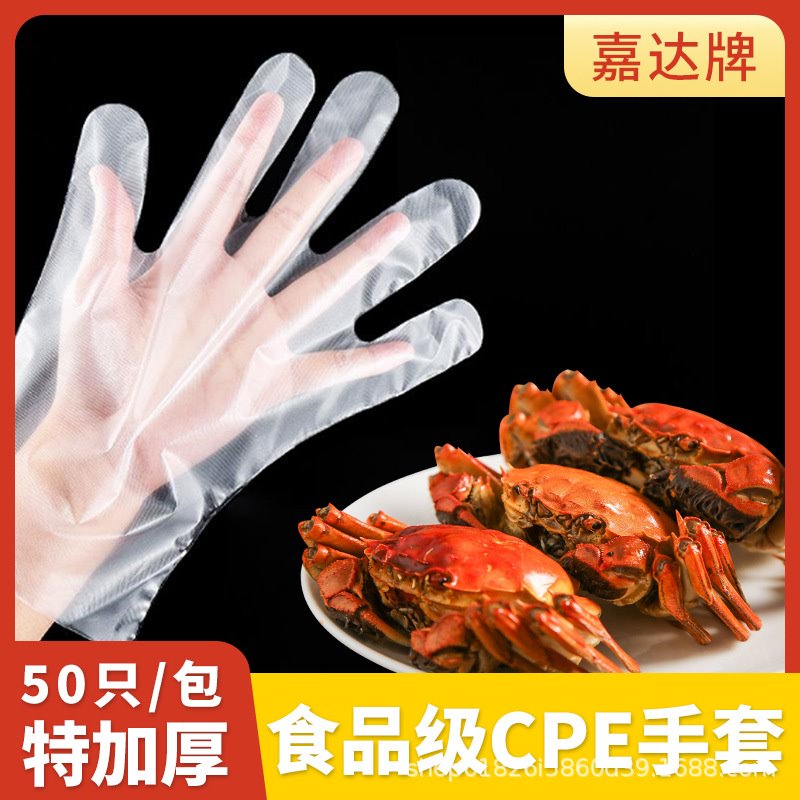 工厂热销嘉达一次性CPE手套50只装餐厅厨房食品级耐拉扯不易破