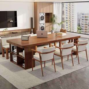北欧实木大板长书桌书柜一体写字泡茶桌去客厅化学习办公桌会议桌