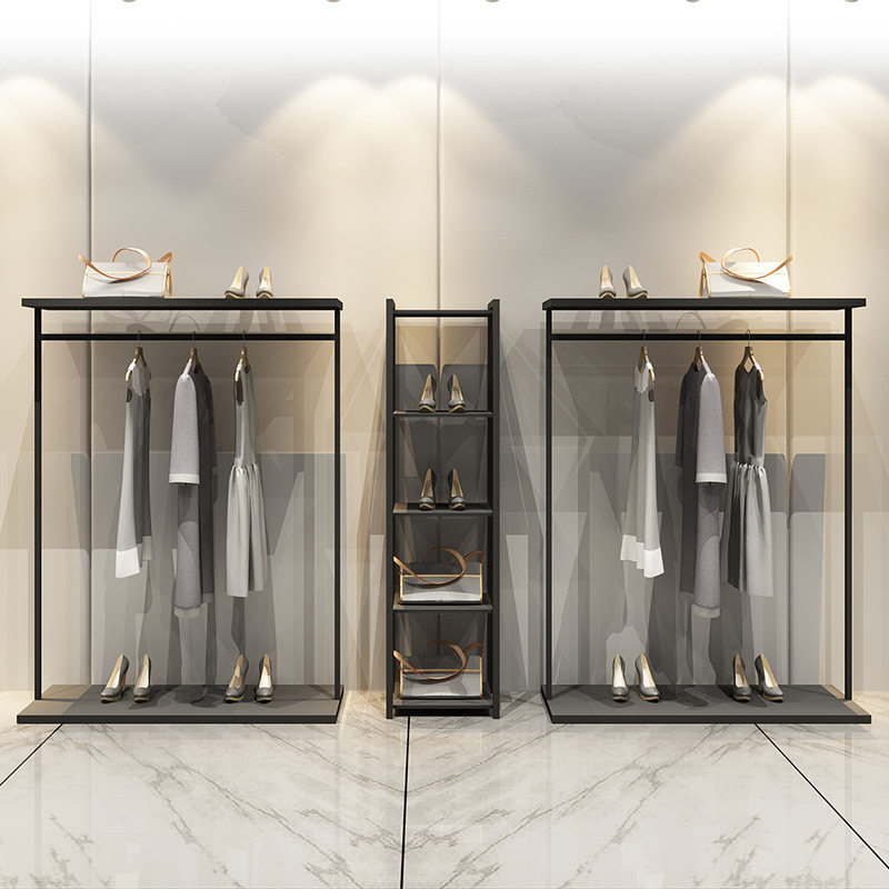 服装店展示架落地式衣帽架现代双板货架挂衣架侧挂正挂鞋帽包架子