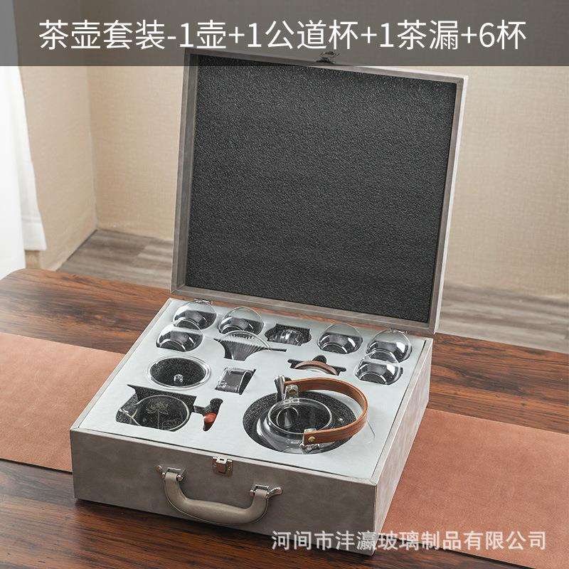 侧把茶壶高硼硅木把玻璃泡茶壶套装围炉煮壶大容量过滤便携茶具