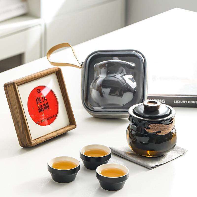 纤云旅行茶具套装一壶三杯便携式陶瓷快客杯户外旅游随身便携包
