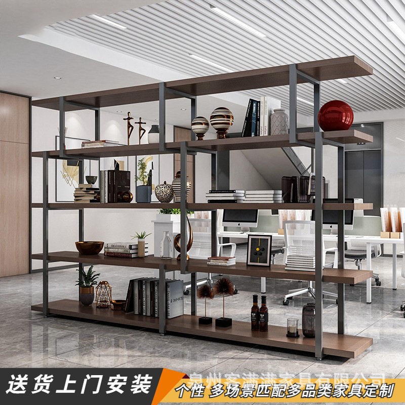 北欧极简书架落地实木置物架艺术感办公室隔断ins网红店铺陈列架