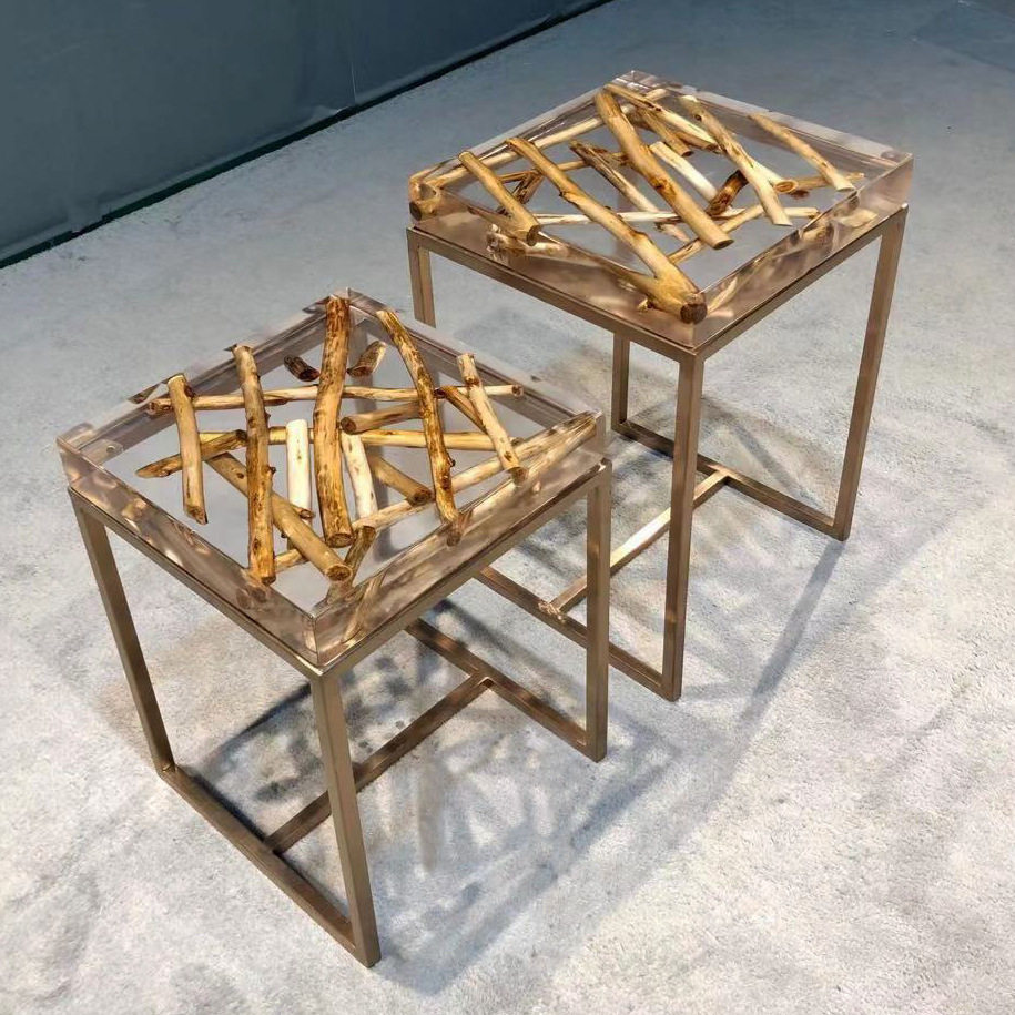 现代轻奢风格 透明水晶边几 亚克力树脂组合边几