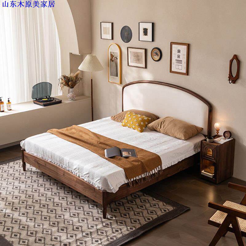 北欧复古黑胡桃木全实木床软包日式樱桃木现代简约主卧双人床婚床