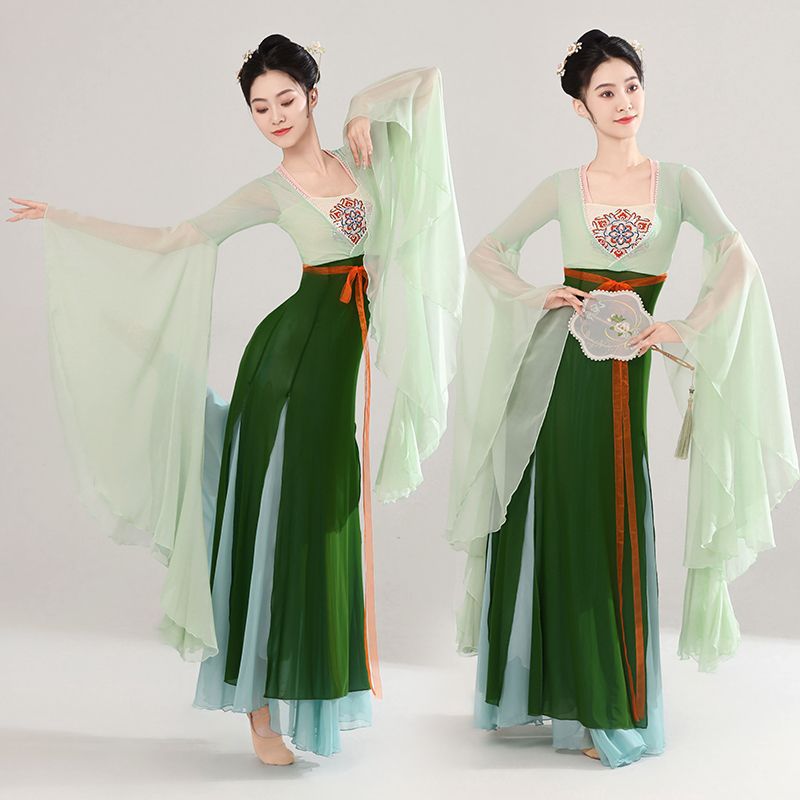 古典舞蹈服装飘逸女身韵长款纱衣仙表演练功服古风齐胸汉唐舞蹈服