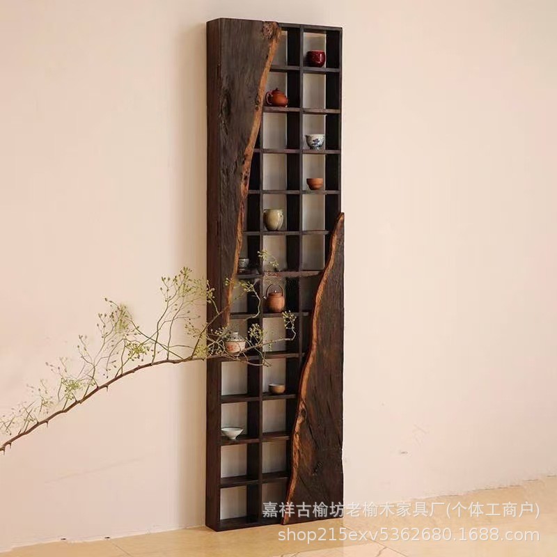 中式复古博古架客厅茶具展示架壁挂式隔断储物架民宿酒吧茶杯架