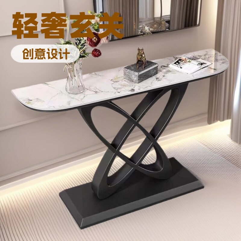 创意玄关桌靠墙岩板超窄半圆酒店玄关台端景台简约现代入户玄关柜